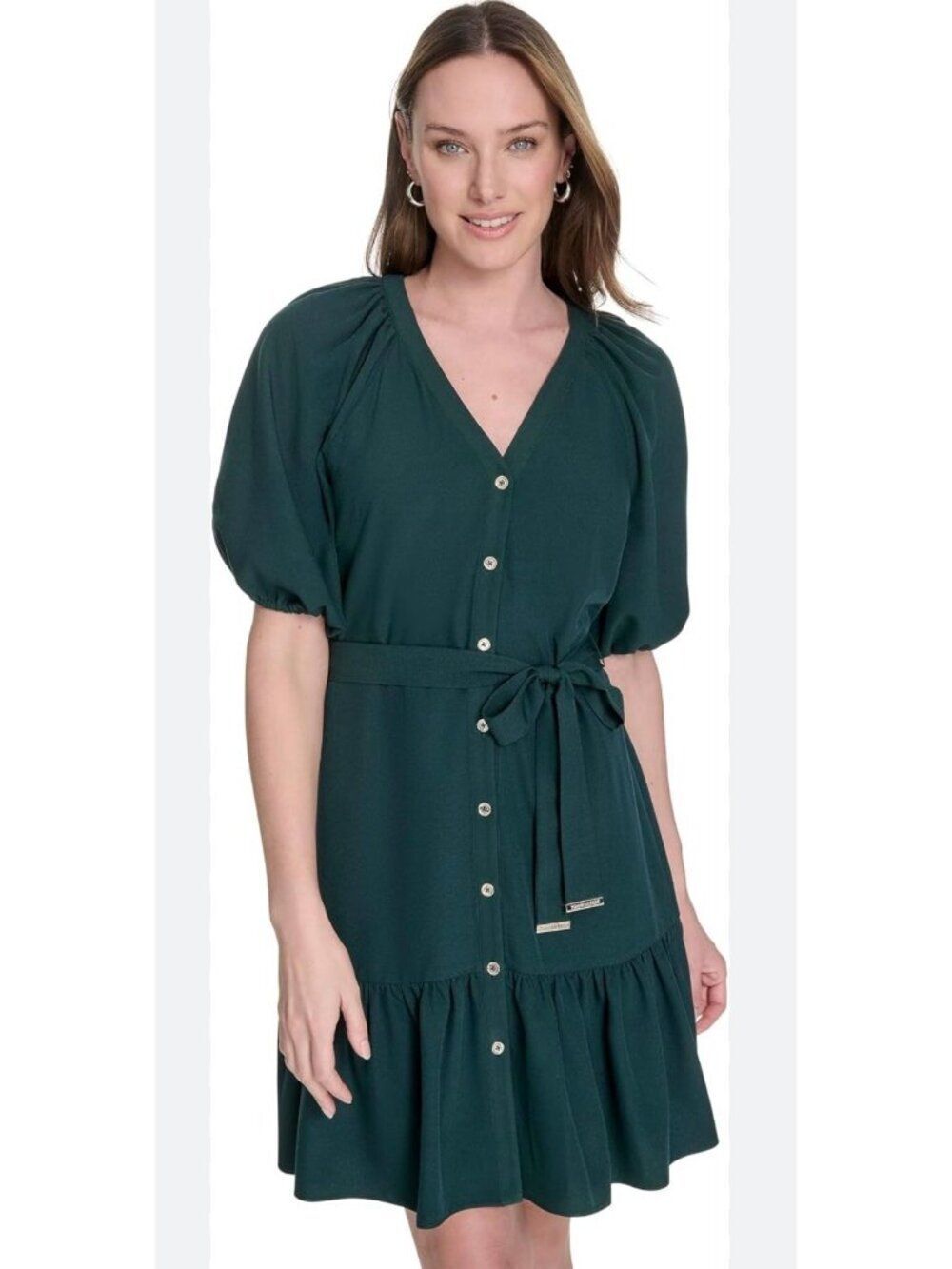 Tommy Hilfiger Women's Short Puff Sleeve Self-Tie Dress Size 12
